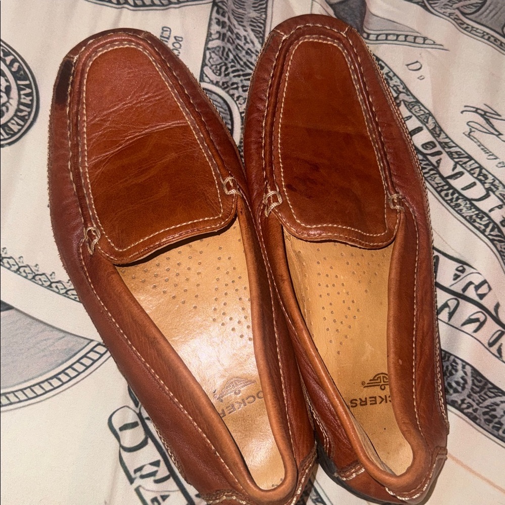Dockers Mens Amalfi Shoes Brown Leather Uppers Slip On Loafers Size 10.5